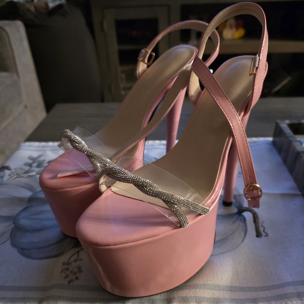 Chic Pink Platform Heels with Silver Accents